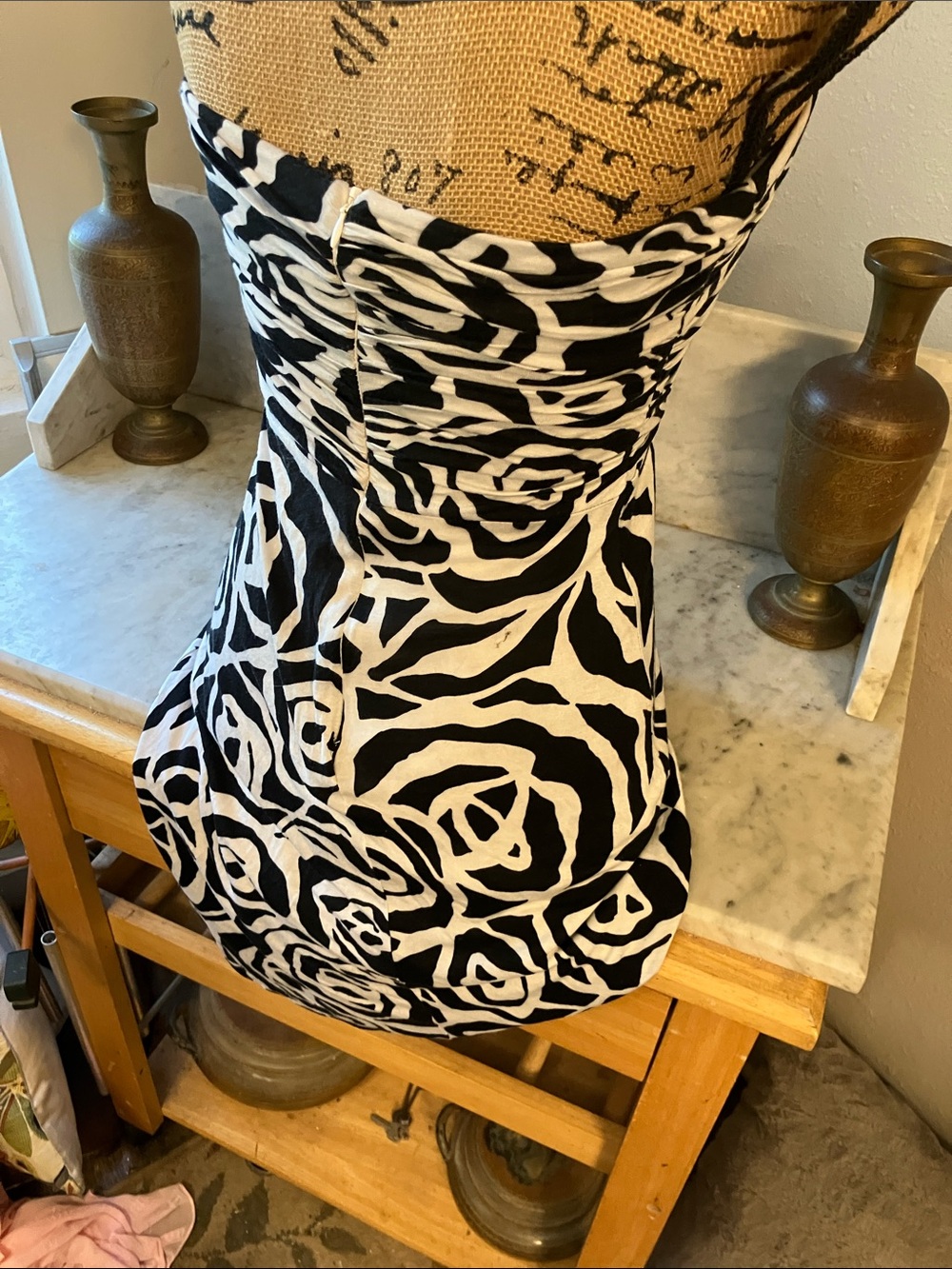 bebe Black and White Strapless Rose-Print Dress - Picture 5 of 13